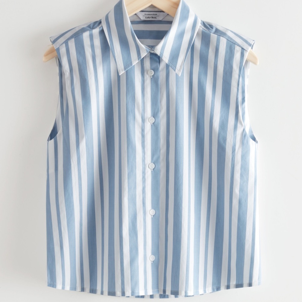 Striped Sleeveless Padded Shoulder Shirt